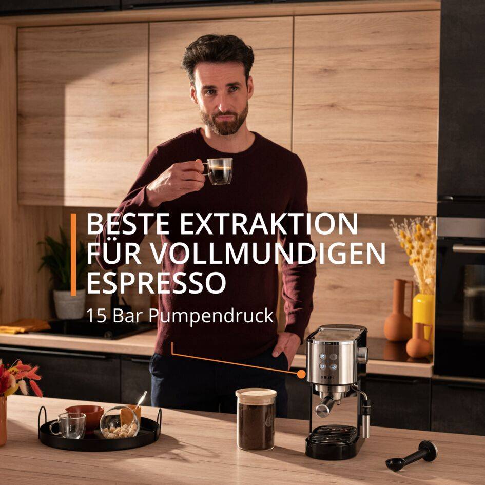 Virtuoso + Espresso Siebträgermaschine Silber Edelstahl
