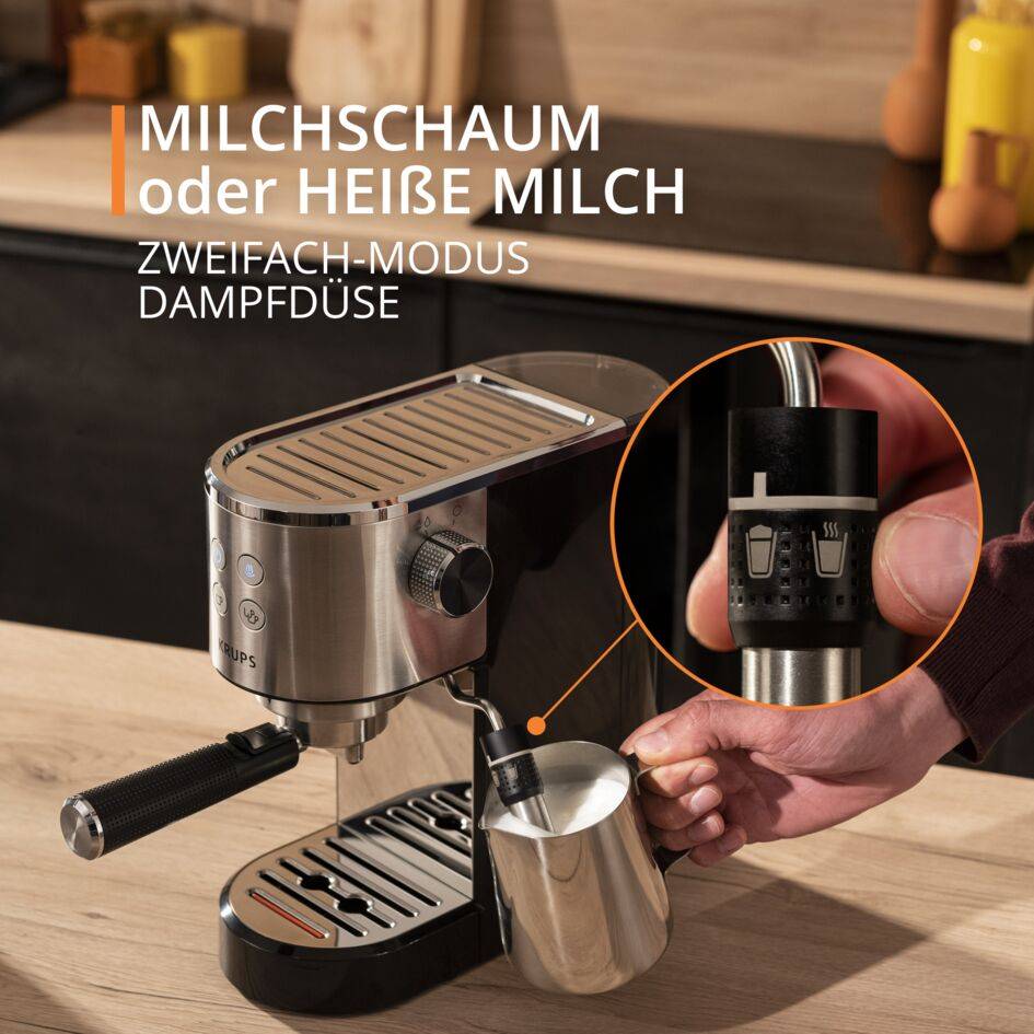 Virtuoso + Espresso Siebträgermaschine Silber Edelstahl