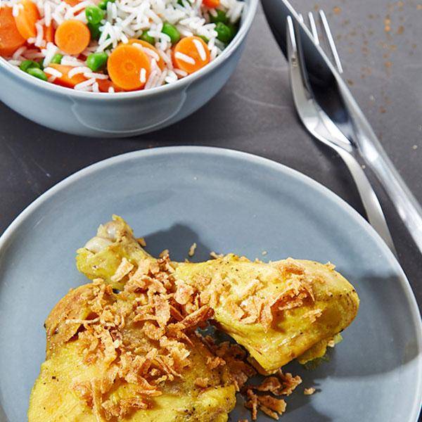 Kurkuma-Hähnchen an Erbsen- und Möhrenreis - Rezepte Prep & Cook | Krups