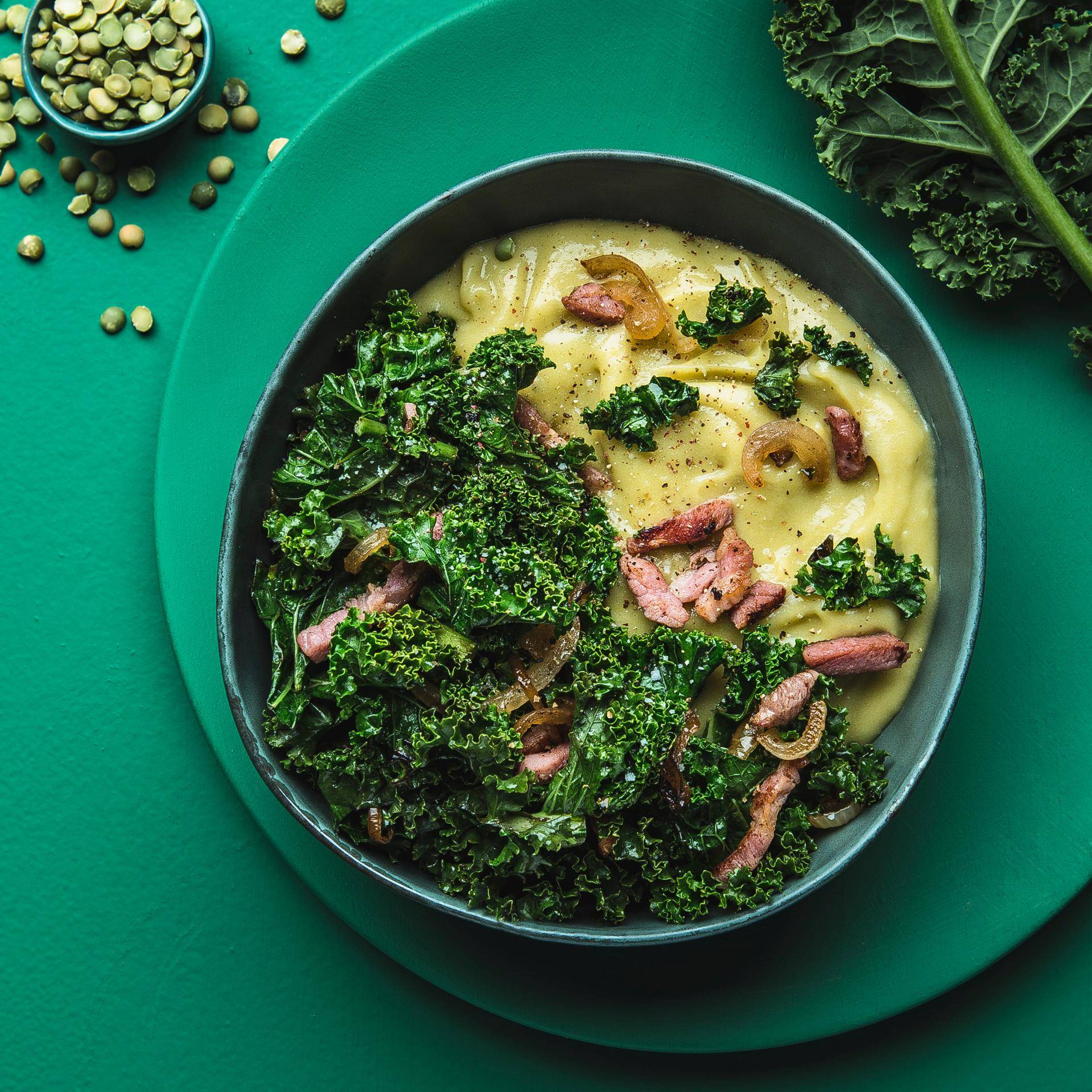 Erbsenpüree mit sautiertem Grünkohl - Rezepte Cookeo | Krups