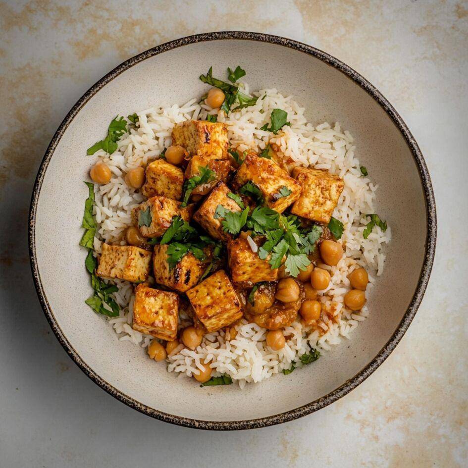 Marinierter Tofu mit Reis und Kichererbsen - Rezepte Cookeo Infinity 17in1 | Krups